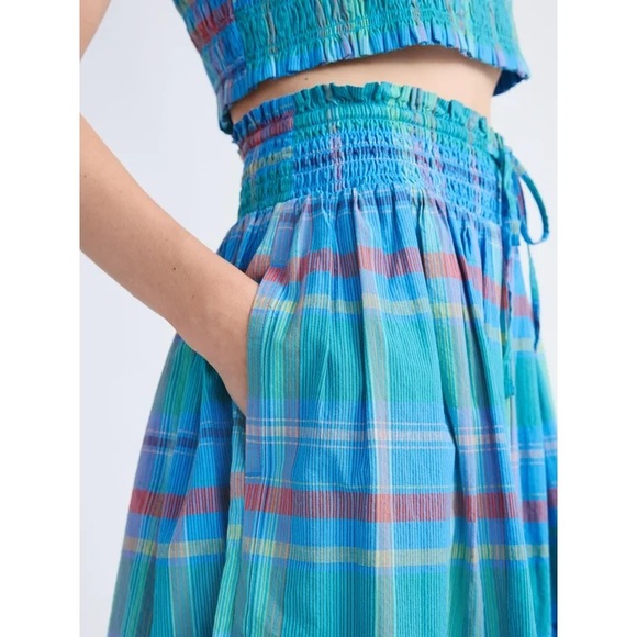 Blue and Green Plaid Women's shirt and Skirt - Picture 3 of 4